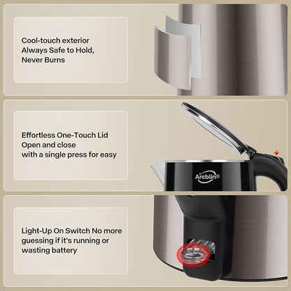 Electric Kettle 1.8L, 1350W Fast Boiling Tea Kettle and Hot Water Boiler, Double Wall Cool Touch Design with 100% Stainless Steel Interior, Auto Shut-Off & Boil-Dry Protection, Black and Gold