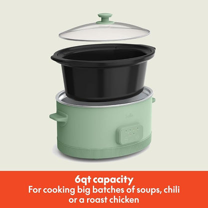 bella 6.0 Qt Programmable Slow Cooker, Ceramic Nonstick Coating, Adjustable Temperature & Cooking Times, Dishwasher Safe Stoneware Pot & Tempered Glass Lid, Tangle Free Cord Wrap, Seaglass