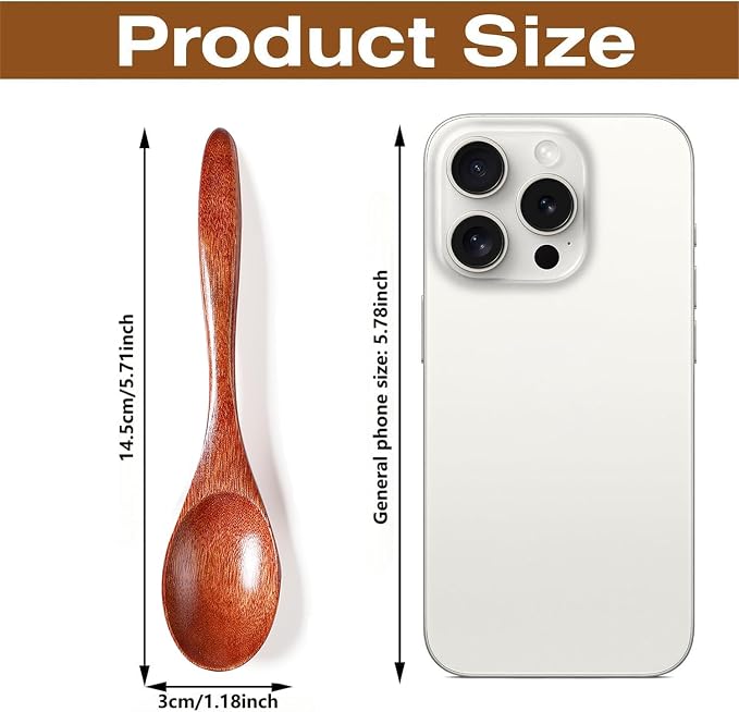 Small Wooden Spoons for Eating, 5.7 Inch Wood Spoons for Honey, Hardwood Honey Teaspoon for Coffee, Soup, Sugar, Jam Condiments (6PCS)