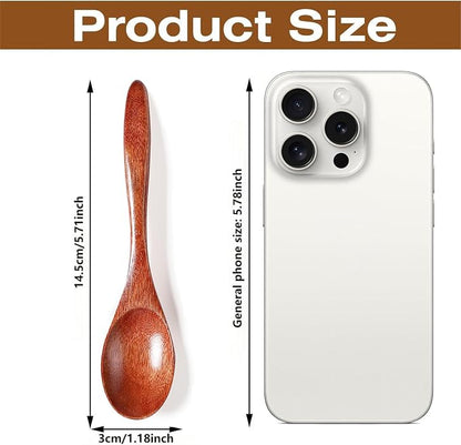 Small Wooden Spoons for Eating, 5.7 Inch Wood Spoons for Honey, Hardwood Honey Teaspoon for Coffee, Soup, Sugar, Jam Condiments (6PCS)