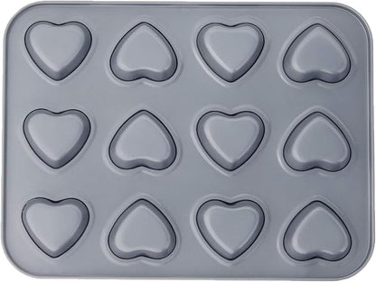 Fox Run Mini Heart Muffin Pan, 12-Cup, Preferred Non-Stick, Gray
