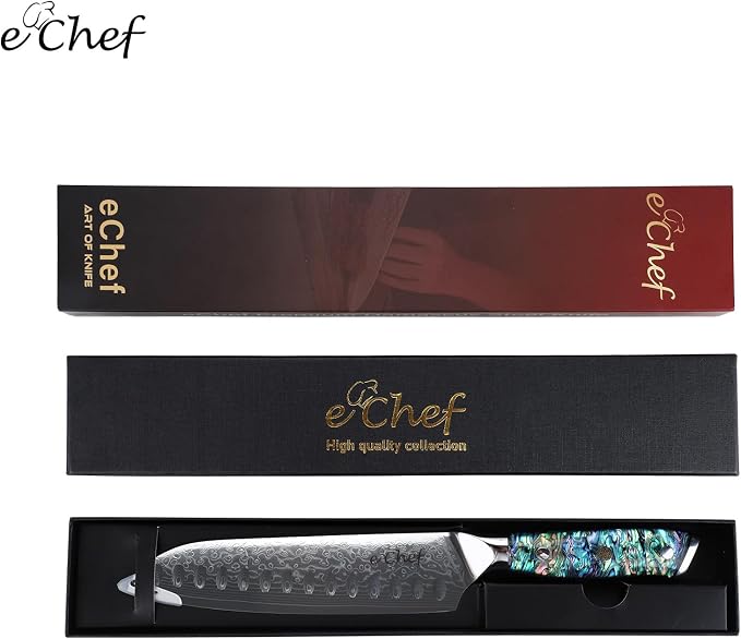 7-inch Hand-Forged Santoku Knife, Professional Chef's Knife, Made of VG10 Steel, Deep Sea Abalone Shell Handle, Damascus Sharp Kitchen Knife, Comes with Gift Box (7.2-inch Santoku Knife)