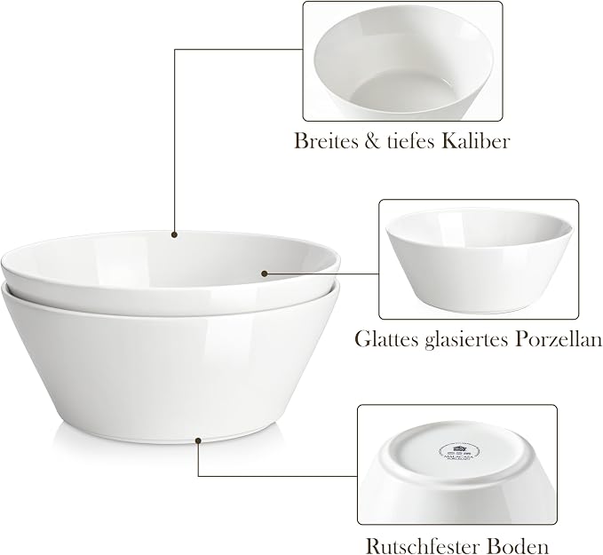 MALACASA Serving Bowls, 105 OZ Large Salad Bowls Set of 2, Porcelain White Bowls for Kitchen, Deep Bowls for Salad, Soup, Pho and Fruit, Ceramic Serving Bowls for Party, Microwave Safe, Series Regular