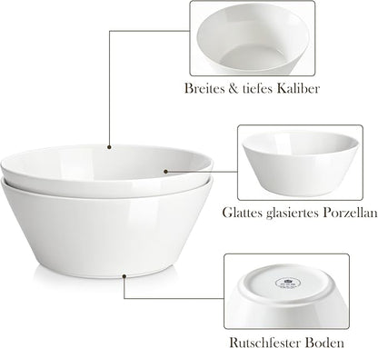 MALACASA Serving Bowls, 105 OZ Large Salad Bowls Set of 2, Porcelain White Bowls for Kitchen, Deep Bowls for Salad, Soup, Pho and Fruit, Ceramic Serving Bowls for Party, Microwave Safe, Series Regular
