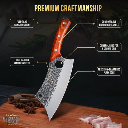 SliceElite Hand-Forged Professional Butcher Knife (3 PC BBQ KNIFE SET W/LANIARD HOLES)