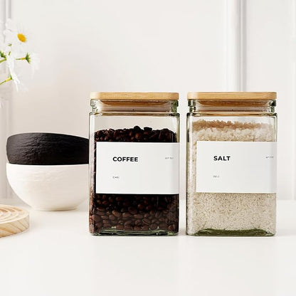 APT 1101 Glass Storage Jars with Bamboo Lid, glass canisters with airtight lids, Clear jars with lids for Spice, Cookie, Candy, Tea, Coffee Bean and Rice (White, 26 oz, Set of 6)