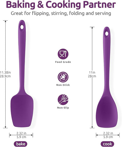 600ºF Heat Resistant Silicone Spoons: U-Taste Flexible Baking Spoon Spatula & Cooking Scoop Spoonula, Seamless Soft Kitchen Utensils for Serving, Scraping, Scooping in Non-Stick Cookware (Purple)