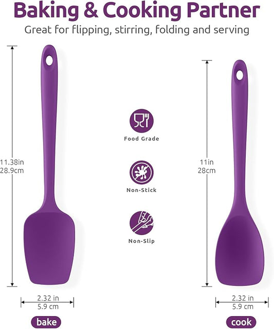 600ºF Heat Resistant Silicone Spoons: U-Taste Flexible Baking Spoon Spatula & Cooking Scoop Spoonula, Seamless Soft Kitchen Utensils for Serving, Scraping, Scooping in Non-Stick Cookware (Purple)
