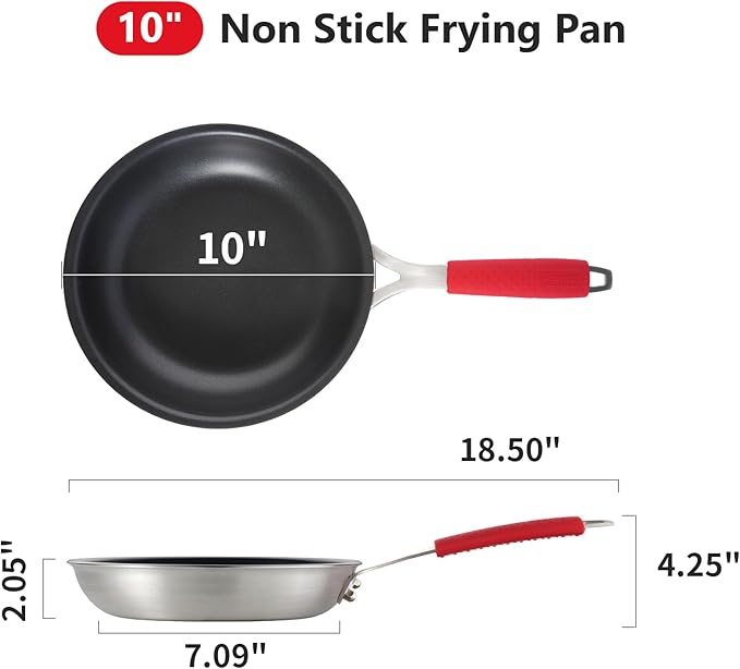 10 Inch Nonstick Frying Pan, Tri-Ply Clad Stainless Steel Skillet with Reinforced Coating, Detachable Handle with Silicone Sleeve, Dishwasher & Oven Safe, Induction Compatible, PFOA-Free