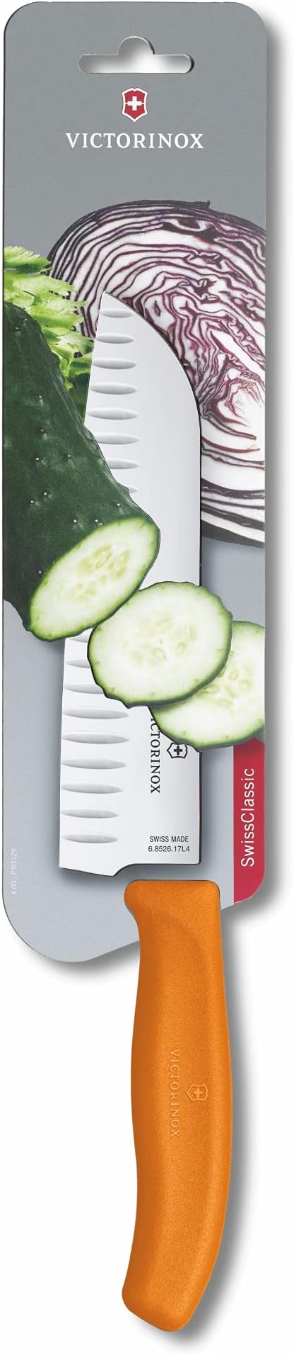 Victorinox 17 cm Fluted Blade Santoku Knife Blister Pack, Orange