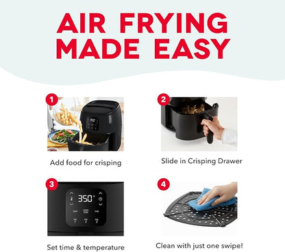 Dash Tasti-Crisp™ Digital Air Fryer – 2.6 Quart Small Compact Mini Air Fryer for French Fries, Nuggets & More, 1-2 People, Auto Shut Off, Adjustable Temp, Dishwasher Safe Parts - Black