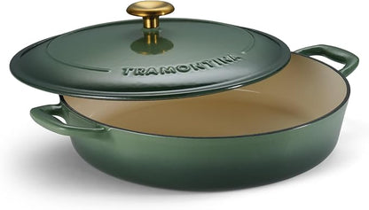Tramontina Bestow Enameled Cast Iron Braiser Pan with Lid, 4-quart, Cactus with Gold Knob
