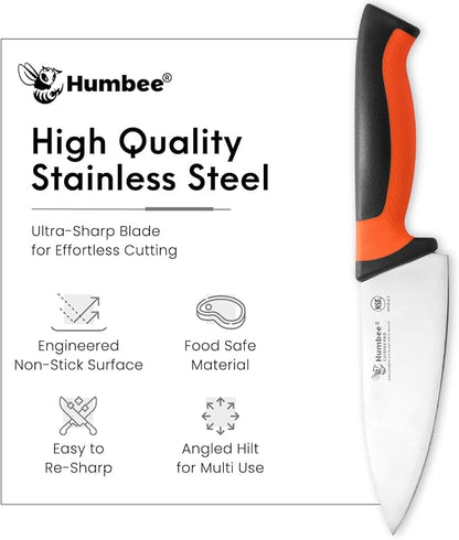 6-Inch Chef Knife, NSF Certified Razor-Sharp High Carbon Stainless Steel Blade – Ergonomic Color Coded Handle, Non-Slip Grip Kitchen Knife, DT-10 Series, Orange