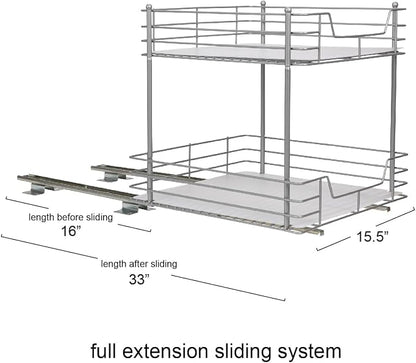 Household Essentials Brushed Steel & Plastic Two-Tier Pantry Organizer, Silver