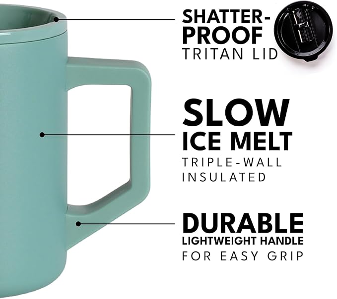 Elemental Insulated Coffee Mug - Triple-Wall Stainless Steel Summit Travel Cup for Hot and Cold Drinks - Thermal Coffee Mug with Lid and Handle for Camping, Office & Travel 16oz - Sage
