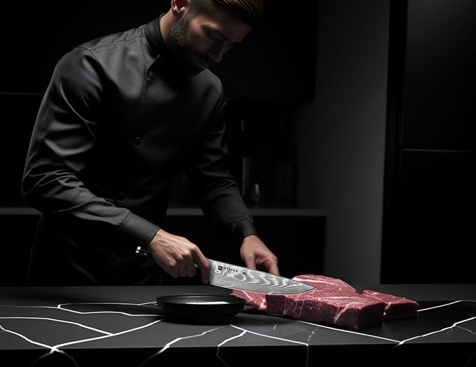WIZEKA Damascus Chef Knife Set: 3 PCS,Super Sharp Kitchen Knives: Made of Japanese Steel VG10: Full Tang Professional Chef Knife Set With G10 Ergonomic Handle, Fathers day
