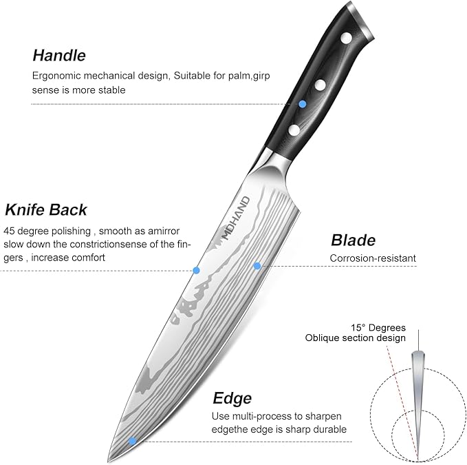 MDHAND Chef Knife Set with Roll Bag, 18PCS High Carbon Stainless Steel Ultra Sharp Professional Chef Knives Sets with Ergonomic Pakkawood Handle for Home Kitchen Cooking, Dishwasher Safe, Chef Gifts