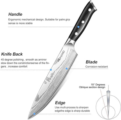 MDHAND Chef Knife Set with Roll Bag, 18PCS High Carbon Stainless Steel Ultra Sharp Professional Chef Knives Sets with Ergonomic Pakkawood Handle for Home Kitchen Cooking, Dishwasher Safe, Chef Gifts