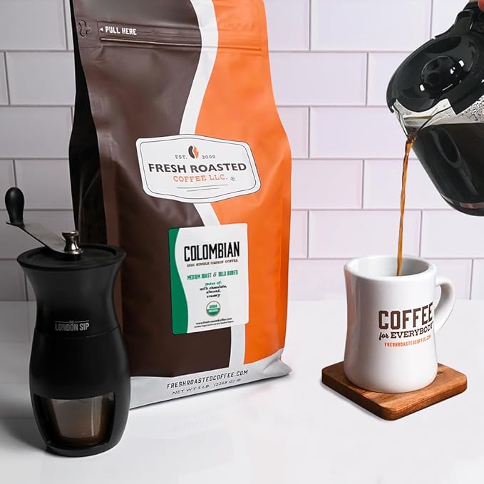 Fresh Roasted Coffee, Organic Colombian Whole Bean Coffee, Medium Roast, USDA Organic, 100% Single Origin, Kosher, 5 lb (80 oz)