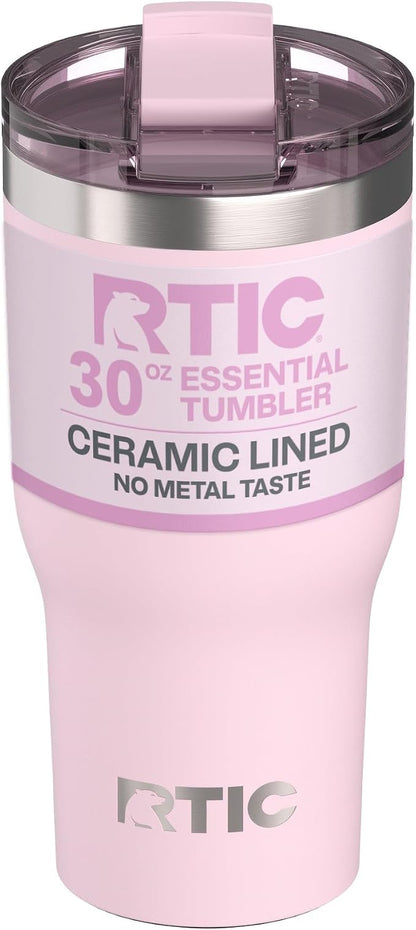RTIC 30oz Essential Tumbler with Lid, Ceramic Lined, Insulated, Stainless Steel, Metal, Double Wall Vacuum-Insulation, Travel Cup for Iced Coffee, Tea, Hot and Cold Drink, Pale Pink