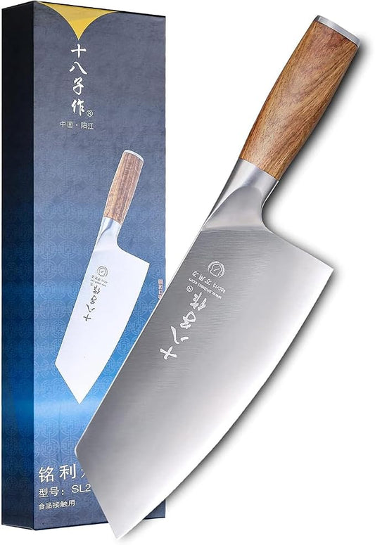 SHI BA ZI ZUO Meat Cleaver Knife, 7.5-inch Professional Stainless Steel Butcher Knife Chinese Cleaver for Kitchen Use Anti-Slip Wooden Handle