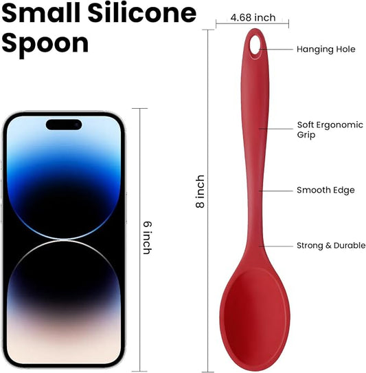 GEEKHOM Silicone Cooking Spoons, 4 Pieces 8" Heat Resistant Silicone Kitchen Utensils Set Serving Stirring Spoons for Non Stick Cooking, Mixing, Basting, Baking, Orange
