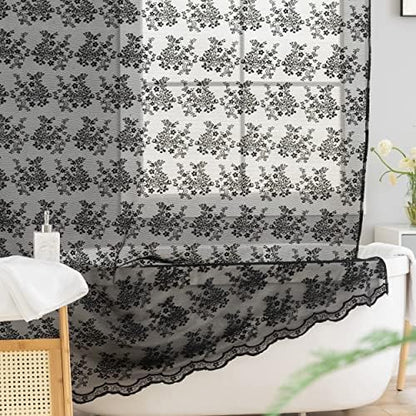 TUDECO Black Lace Shower Curtain with Valance, Gothic Style, 72 x 72 Inch