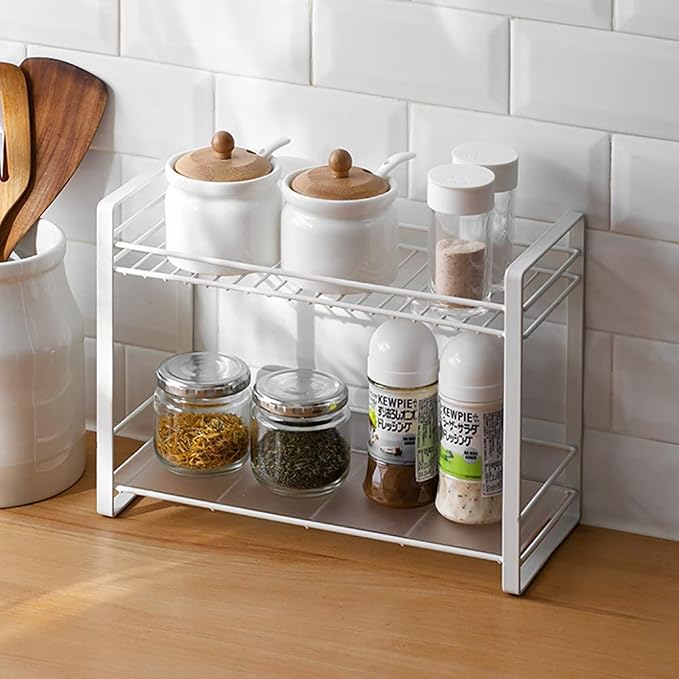 Craftland Wrought Iron 2 Tier Kitchen Organizer Stand Shelf Holder Storage Rack For Spices Jars Utensils Dishes Plates