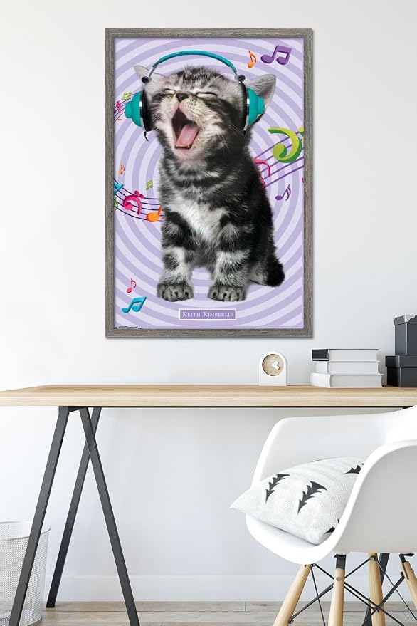 Trends International Keith Kimberlin - Kitten - Singing Wall Poster, 22.375" x 34", Barnwood Framed Version