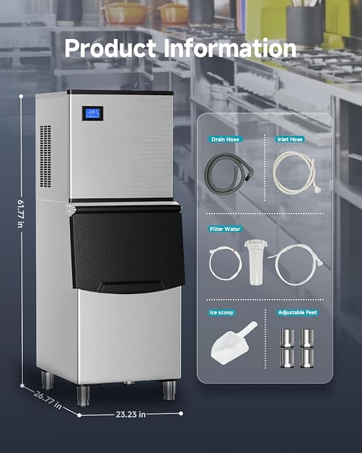 EUHOMY Commercial Ice Maker Machine, 550 lbs/24H Industrial Ice Machine with 300 lbs Storage Bin, SECOP Compressor, ETL Certified Stainless Steel Ice Maker for Bar, Cafe & Restaurant