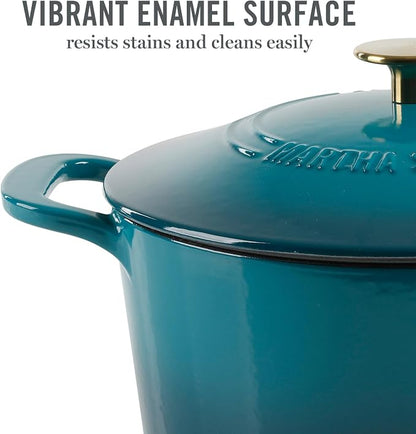 Martha Stewart Gatwick 7-Quart Enamel Cast Iron Dutch Oven – Emerald Ombre with Gold Knob – Durable Heavy-Duty Dutch Oven for Slow Cooking, Braising & Baking