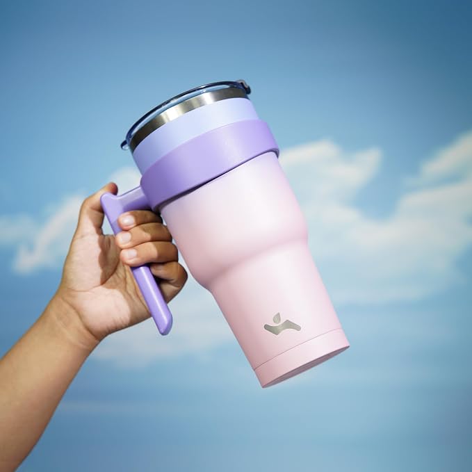 Konokyo 40 oz Tumbler with Handle and 2 Straw 2 Lid, Insulated Water Bottle Stainless Steel Vacuum Cup Reusable Travel Mug,Pastel Sunset