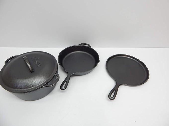 Lodge Cast Iron Set - 4-Piece Set - Pre-Seasoned Kitchen Set - Skillet, Griddle & Dutch Oven Included - PFAS-Free Non-Toxic Cookware