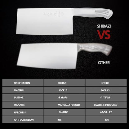 SHI BA ZI ZUO Meat Cleaver Set, 2PCS Professional Butcher Knife Fruit Knife with Stainless Steel Handle