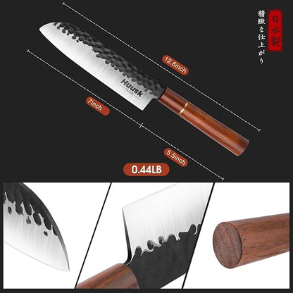 Huusk Japan Knife, 7 Inch Santoku Kitchen Knife, Professional Japanese Chefs Knives Hand Forged High Carbon Steel Sharp Chopping Knives, Ergonomic Rosewood Handle, for Meat, Fish,Ideal Gifts