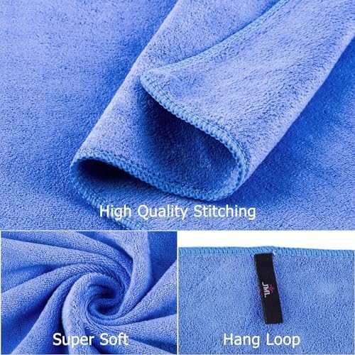 JML Microfiber Bath Towels Set with Hanging Loop, 27" x 55", 6 Pack, Blue