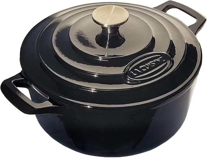 La Cuisine Enameled Cast Iron Dutch Oven Casserole Dish Pot with Lid 5 QT 10 Inches Dia. Matt Black Enamel Coating Interior, Glossy Black Exterior, Oven-Safe, Induction Cooktop Compatible