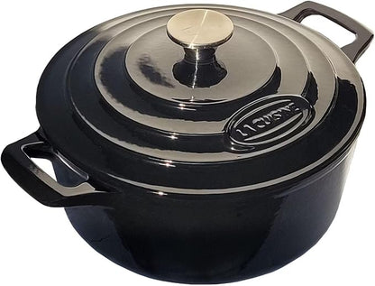 La Cuisine Enameled Cast Iron Dutch Oven Casserole Dish Pot with Lid 5 QT 10 Inches Dia. Matt Black Enamel Coating Interior, Glossy Black Exterior, Oven-Safe, Induction Cooktop Compatible