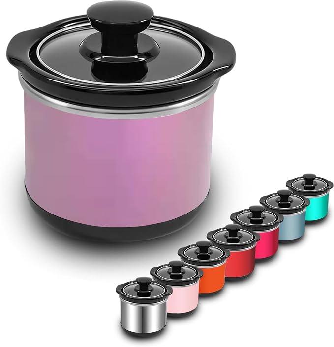 Mini Slow Cooker, 0.65 Qt Capacity small slow cooker, Ceramic Pot, Nutrient Loss Reduction, For Sauces, Stews & Dips, Round (purple)