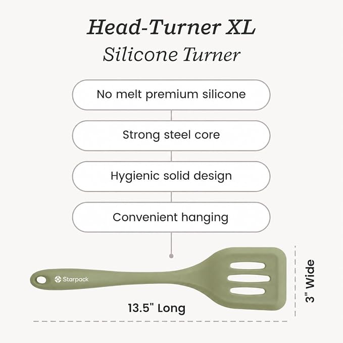 Starpack 'Head Turner' XL Premium Silicone Turner and Slotted Spatula - 13.5" Turning Spatulas High Heat Resistant to 600°F - Silicone Slotted Spatulas for Cooking - Non Stick Rubber Turning Spatula