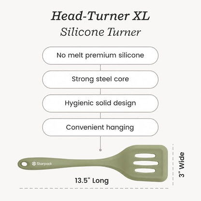 Starpack 'Head Turner' XL Premium Silicone Turner and Slotted Spatula - 13.5" Turning Spatulas High Heat Resistant to 600°F - Silicone Slotted Spatulas for Cooking - Non Stick Rubber Turning Spatula