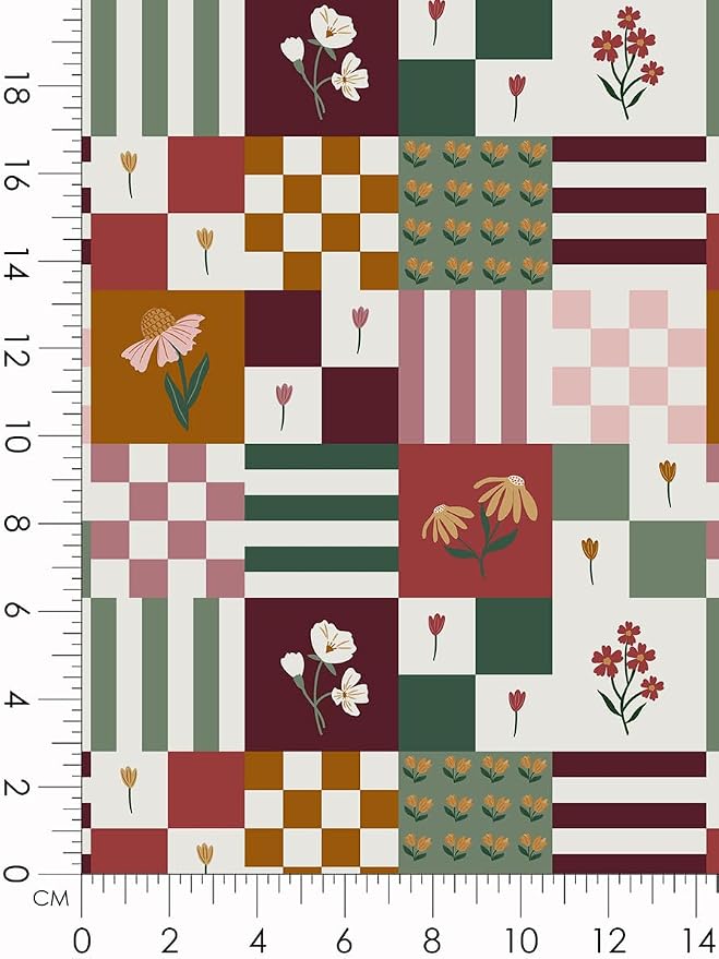 Cotton Patchwork Quilting Fabric Panel – 155×100 cm, 100% Cotton, Made in Türkiye (PRT_KUP 01-001) (Vintage Floral Patchwork, 5 pcs (23.6x11.8 inc))