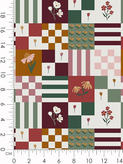 Cotton Patchwork Quilting Fabric Panel – 155×100 cm, 100% Cotton, Made in Türkiye (PRT_KUP 01-001) (Vintage Floral Patchwork, 5 pcs (23.6x11.8 inc))
