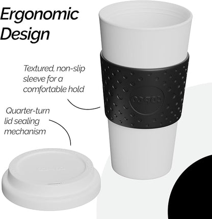 Copco Acadia 16oz Travel Mug - Double-Wall Insulated Tumbler, Non-Slip Sleeve & BPA-Free - Microwave & Dishwasher Safe, Reusable Plastic Coffee Mug for Office & Travel (Black)