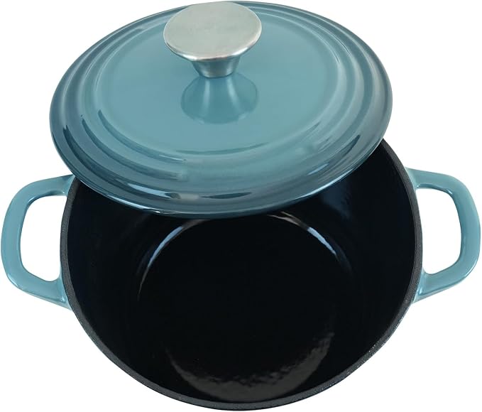 Flavehc Dutch Oven Pot with Lid 1.8 Qt Cast Iron Dutch Oven for Bread Baking, Slateblue Enameled Cast Iron Rice Pot, Small Deep Dutch Oven for Rice, Beans & Side Dishes