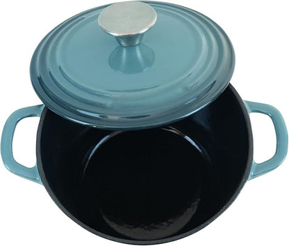Flavehc Dutch Oven Pot with Lid 2.8 Qt Cast Iron Dutch Oven for Bread Baking, Slateblue Enameled Cast Iron Soup Pot, Small Deep Dutch Oven for Soup, Stews & Small Family Meals