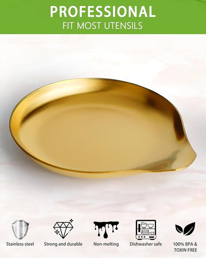 VanlonPro Stainless Steel Spoon Rest, Spatula Ladle Holder, Stainless Steel Utensil Spoon Rest Holder, Brushed Finish, Dishwasher Safe 5.9 x 5.1 Inch (Round Gold 1PC)