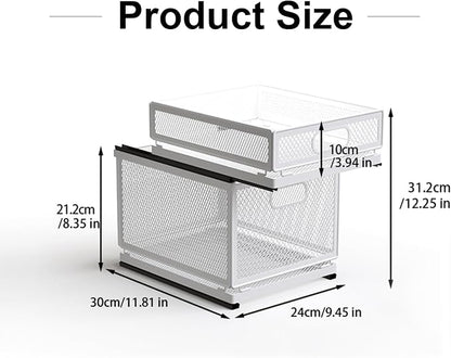 Pull Out Cabinet Organizer, Slide Out Drawers Fixed with Adhesive Nano Film, Pantry Shelves Sliding Drawer Storage Organization for Kitchen (Double Layer 11.8 * 9.4 * 12.3inch/30 * 24 * 31.2cm)