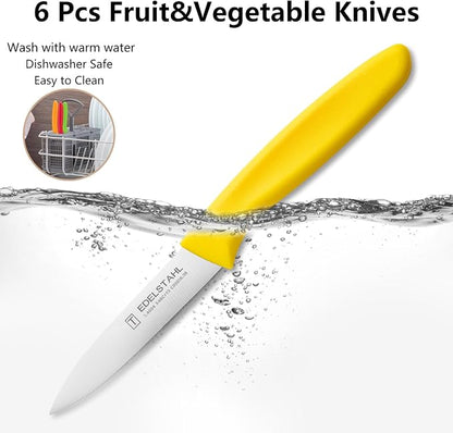 Paring Knife,Stainless Steel Paring Knives Set of 6,Super Sharp Vegetable&Fruit Knife,Straight Edge Paring Knifes,PP Plastic Ergonomic Handle,Yellow Peeling Knifes