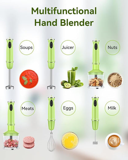 Immersion Blender Handheld 5 in 1 Hand Blender, 1000W Hand Mixer Stick, BPA-Free 12 Speed Handheld Blender with Mixing Beaker, Chopper, Whisk and Milk Frother for Soup, Smoothies, Sauce, Baby Food